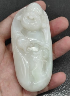 172.8克一级半白青海料带翠笑佛大把件