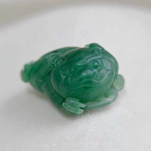 萌物～可言精选100%真天然独山玉迷你蓝绿胖圆脸咧嘴笑三脚金蟾