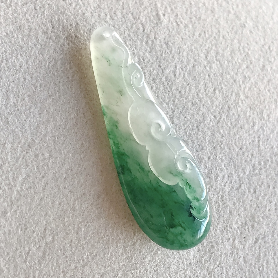 可言坊天然真南阳翡翠独山玉石佩老冰白蓝手雕如意小项链吊挂坠件