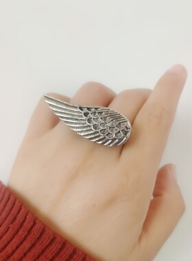 复古做旧 羽毛 双指环 女戒指  翅膀欧美风