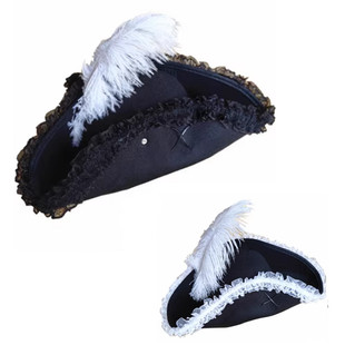 加勒比灵魂海盗帽拿破仑帽三角帽欧洲贵族蕾丝三角海盗帽船长帽