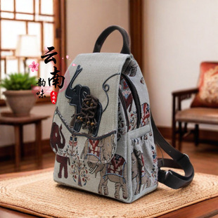 原创民族风棉麻包休闲旅游背包学院风书包手工编织大容量双肩女包