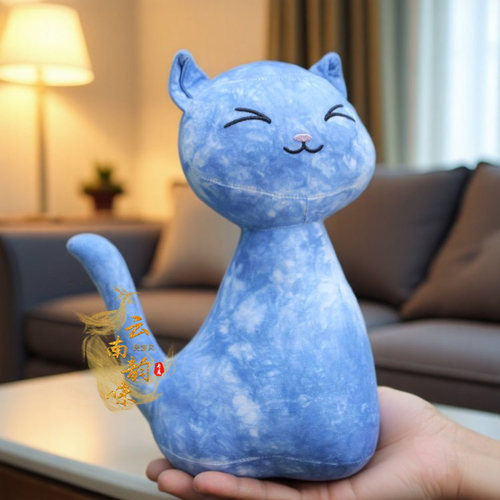 云南民族风扎染蓝染布艺猫咪摆件