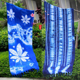 扎染围巾披肩棉云南大理白族手工特色民族风送礼枫叶围巾披肩两用