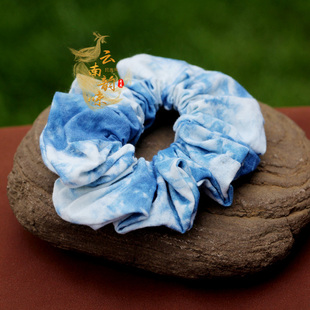 古风扎染发圈纯棉蓝染手工头花发绳大肠发圈气质文艺大理白族扎染