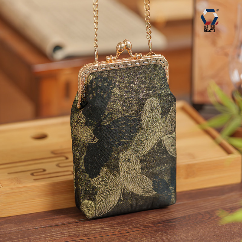 新中式锦缎口金包钱包女手机包中国风配旗袍单肩斜挎汉服古风包包