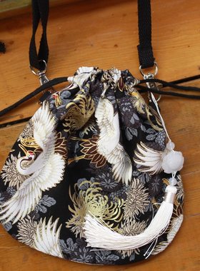 中国风黑色汉服包仙鹤古风斜挎包
