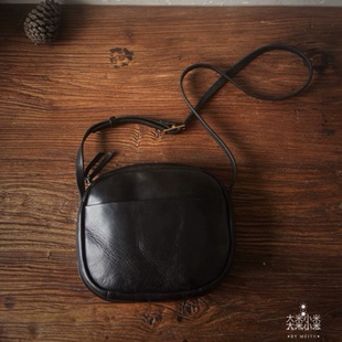 原创设计男女斜挎包轻便小包复古手工植鞣牛皮休闲单肩包女纯色