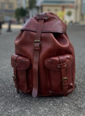 RRL二代伞兵背包植鞣皮手工大容量双肩包休闲潮电脑包牛皮男复古