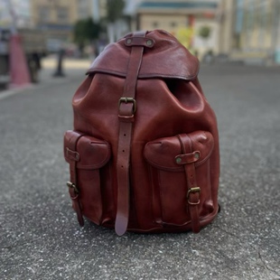 RRL二代伞兵背包植鞣皮手工大容量双肩包休闲潮电脑包牛皮男复古