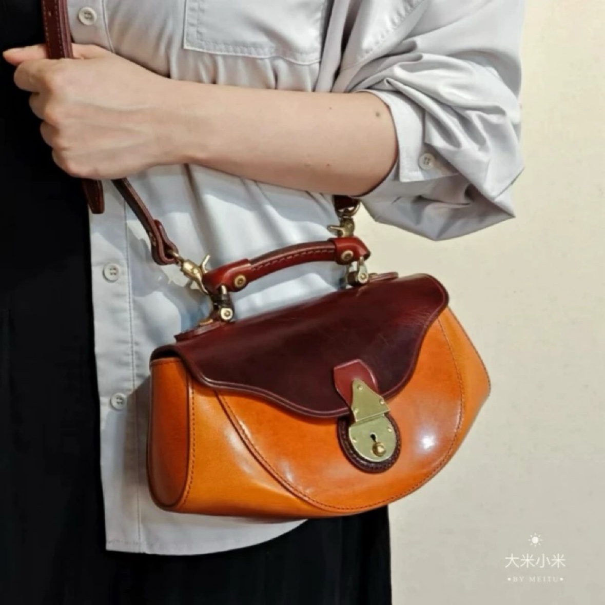 制道质感轻奢小众真皮包包女新款休闲锁扣单肩小包复古手工斜挎包