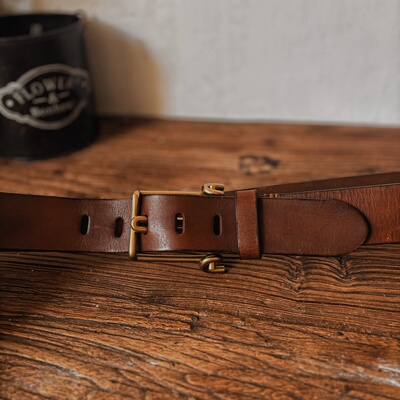 RRL DOUBLE RL原单头层牛皮男皮带复古黄铜耐用个性男士腰带手工