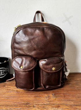 RRL经典双肩包制道手工包复古头层牛皮男女真皮背包旅行电脑包