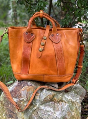 重磅RRL美式复古质感手提包手工托特包休闲男潮酷单肩斜挎包牛皮