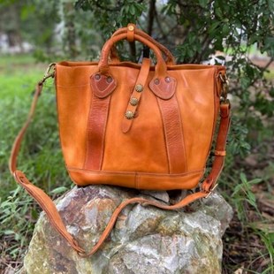 重磅RRL美式复古质感手提包手工托特包休闲男潮酷单肩斜挎包牛皮