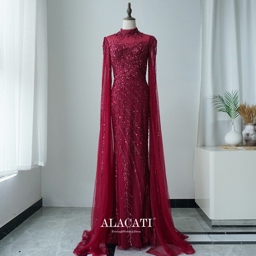 Alacati高端奢华重工水袖长款晚礼服气质主持晚宴指挥演出口中东
