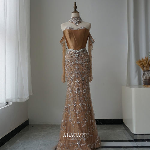 Alacati奢华抹胸鱼尾晚礼服女