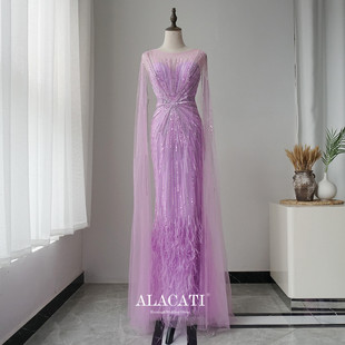 高端奢华重工水袖 鱼尾晚礼服演出年会外贸出口中东迪拜 梦幻中长款