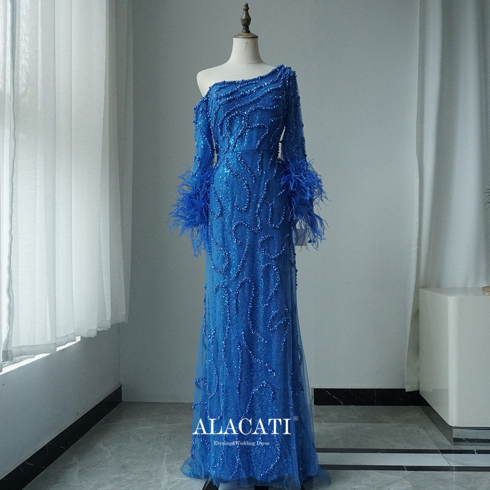 Alacati 出口外贸高端鱼尾晚优雅礼服女单肩长袖年会晚宴迪拜名媛