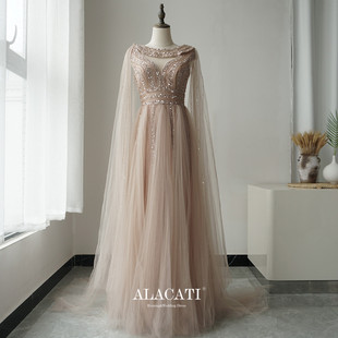 Alacati新款 飘带可拆卸新娘演出主持 奢华高端优雅晚礼服两穿水袖