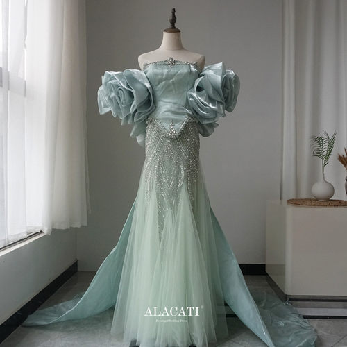 Alacati 出口外贸高端性感抹胸鱼尾晚礼服名媛晚宴年会独唱演两穿