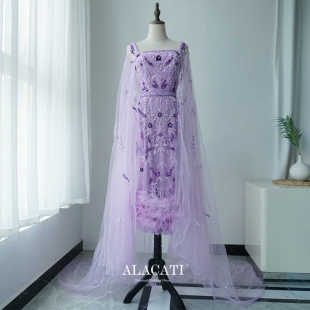 晚礼服年会主持名媛晚宴出口外贸 梦幻中长款 新款 高端奢华重工水袖