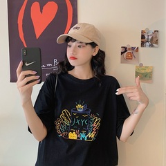 Real shooting fabric; 100% cotton 2021 summer new short sleeve T-shirt