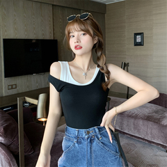 Real shot 92% rayon 8% spandex fake two piece vest for women