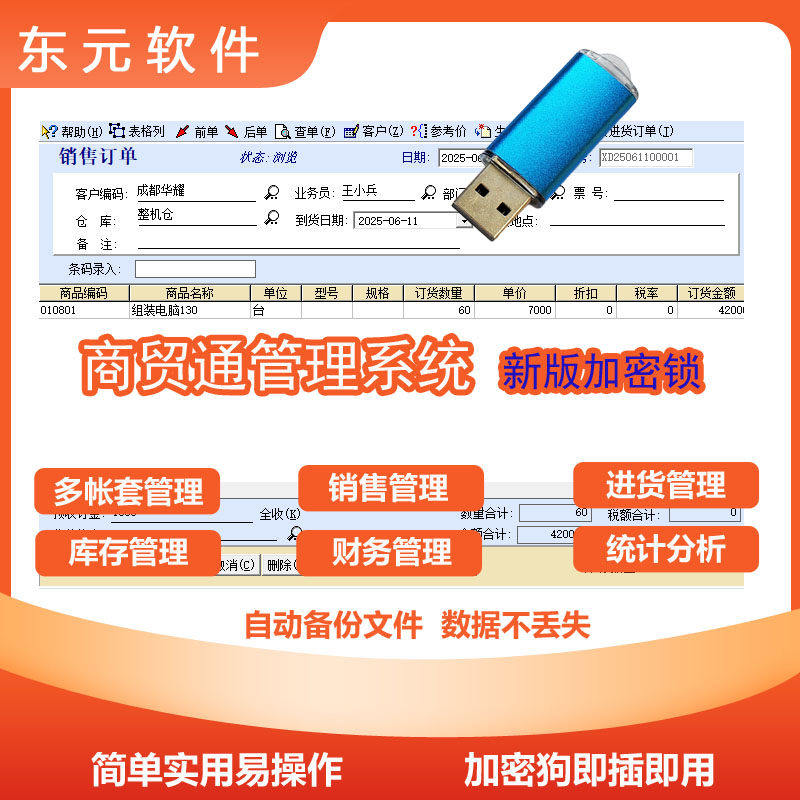 商贸通进销存系统加密锁多账套管理业务销售采购仓库财务数据统计