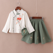 春秋季 中国风汉服女童长袖 儿童唐装 宝宝古装 小女孩演出服 套装