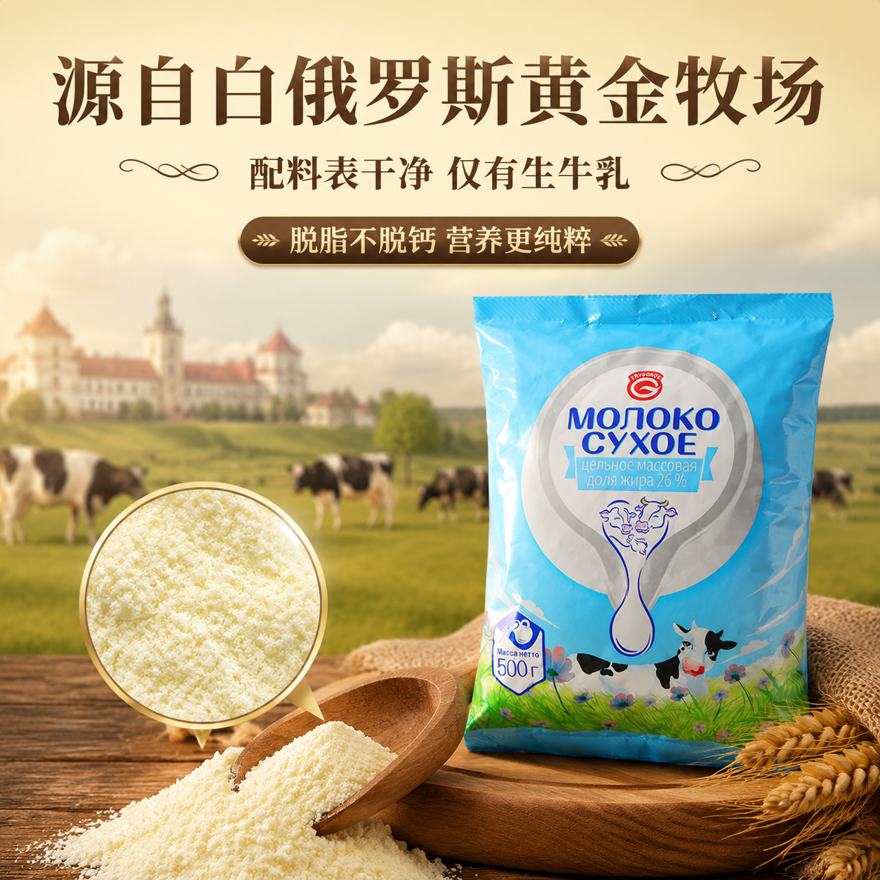 白俄罗斯进口脱脂奶粉速溶三牛高钙牛奶学生成年人营养乳粉