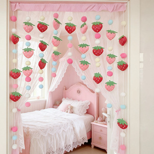 少女心门帘卧室家用隔断帘新款免打孔女生房装饰阳台玄关吊饰挂帘