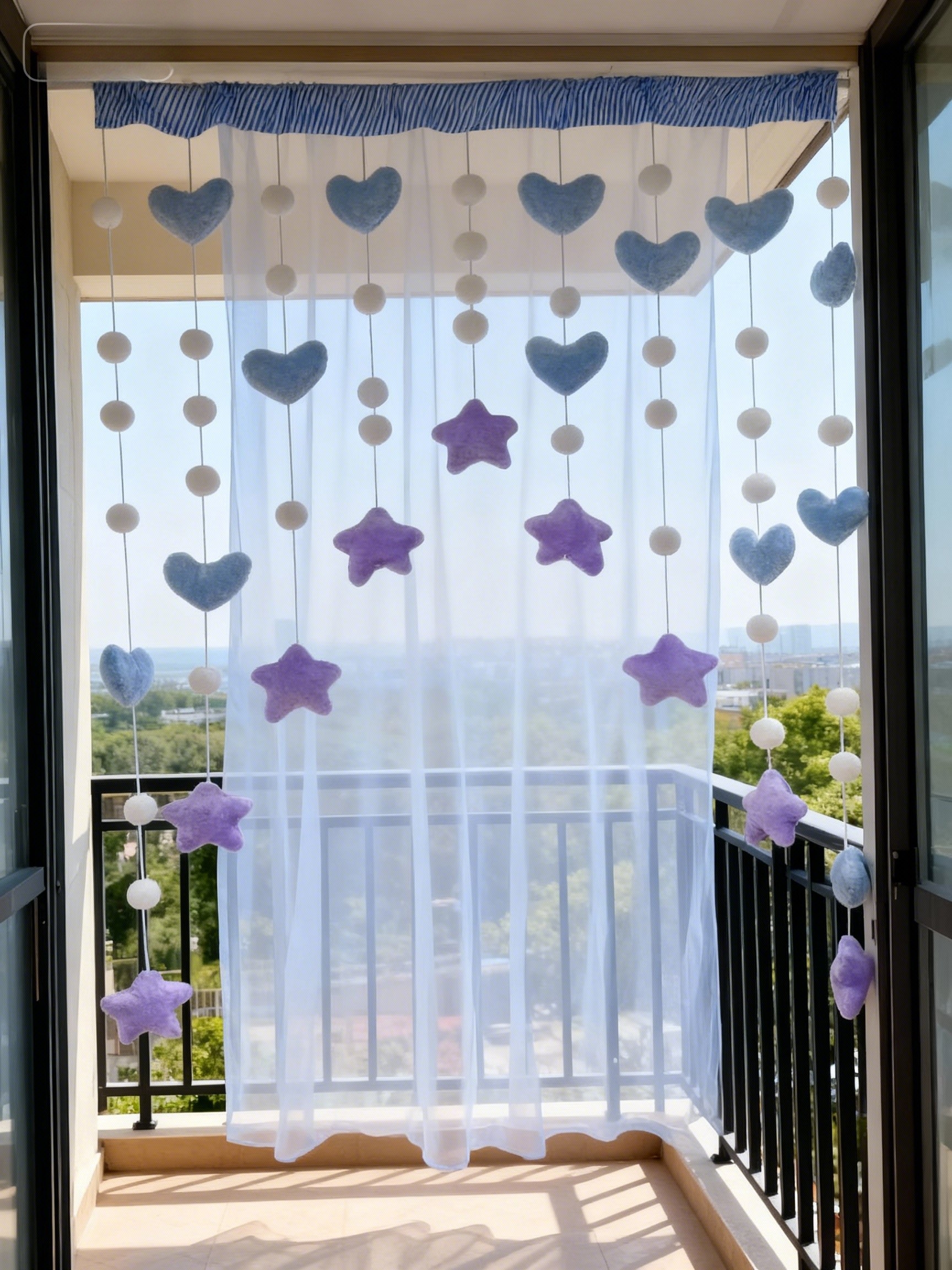 网红背景蓝粉帘遮挡帘布少女心免打孔魔术贴半帘家用帘子门帘装饰