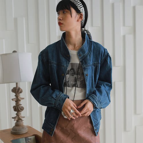 男友风小立领牛仔外套