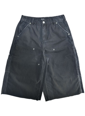 CSEVEN水洗解构七分裤伐木裤八分做旧毛边气眼美式复古宽松男女