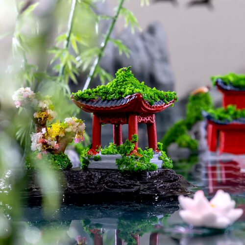 微景观江南中式古建筑凉亭桥假山