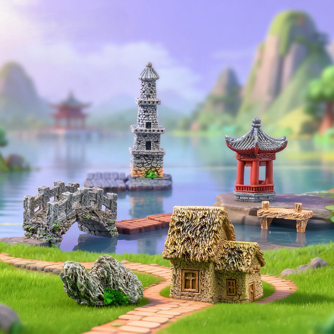 微景观仿真中式桥亭子假山diy造景装饰品配件 微缩沙盘模型小摆件