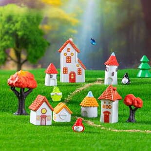 微景观仿真欧式复古红瓦烟囱小房子 diy装饰品配件桌面汽车小摆件