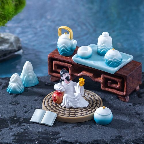 微景观仿真国风青山茶具桌面摆件