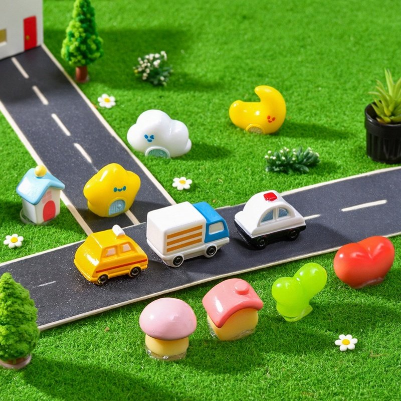 微景观仿真彩色汽车治愈小屋摆件