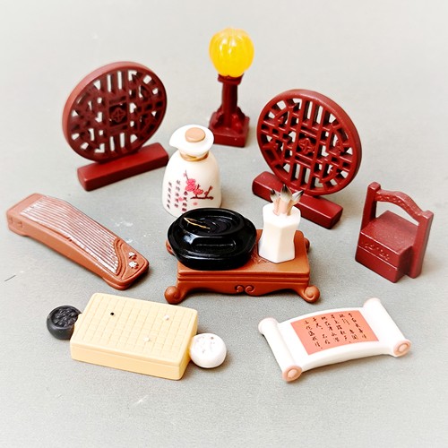 古风微缩琴棋毛笔砚台桌树脂摆件