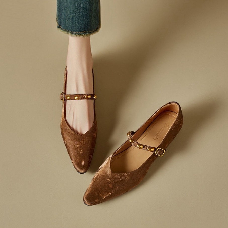 ins店主力荐！新中式~真皮复古一字带玛丽珍女鞋低跟软底尖头单鞋