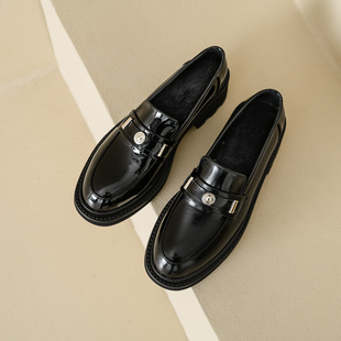 ins力荐！手工真皮厚底增高金币乐福鞋女圆头松糕底一脚蹬小皮鞋