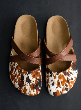 IMEME马毛2025新款复古勃肯鞋外穿凉拖鞋一脚蹬平底女鞋时尚舒适