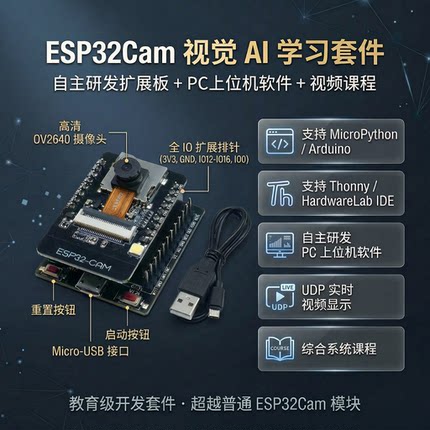 ESP32Cam视觉开发套件 自研扩展板+上位机+视频 支持MicroPython
