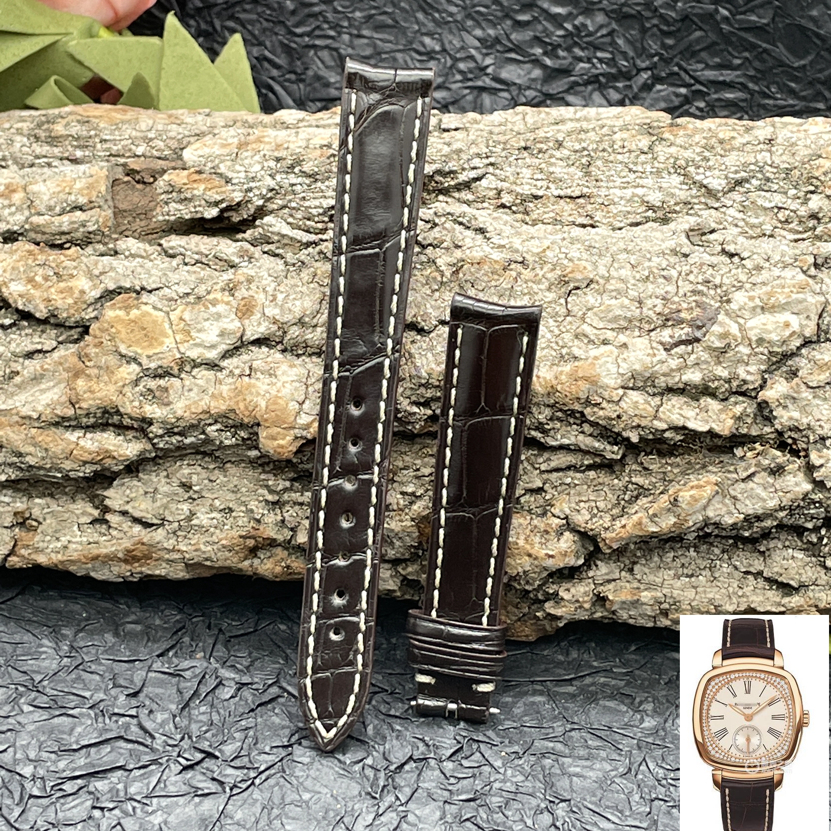 乐乐表行 适配PP百达翡丽GONDOLO系列7041R 原装款鳄鱼真皮表带14