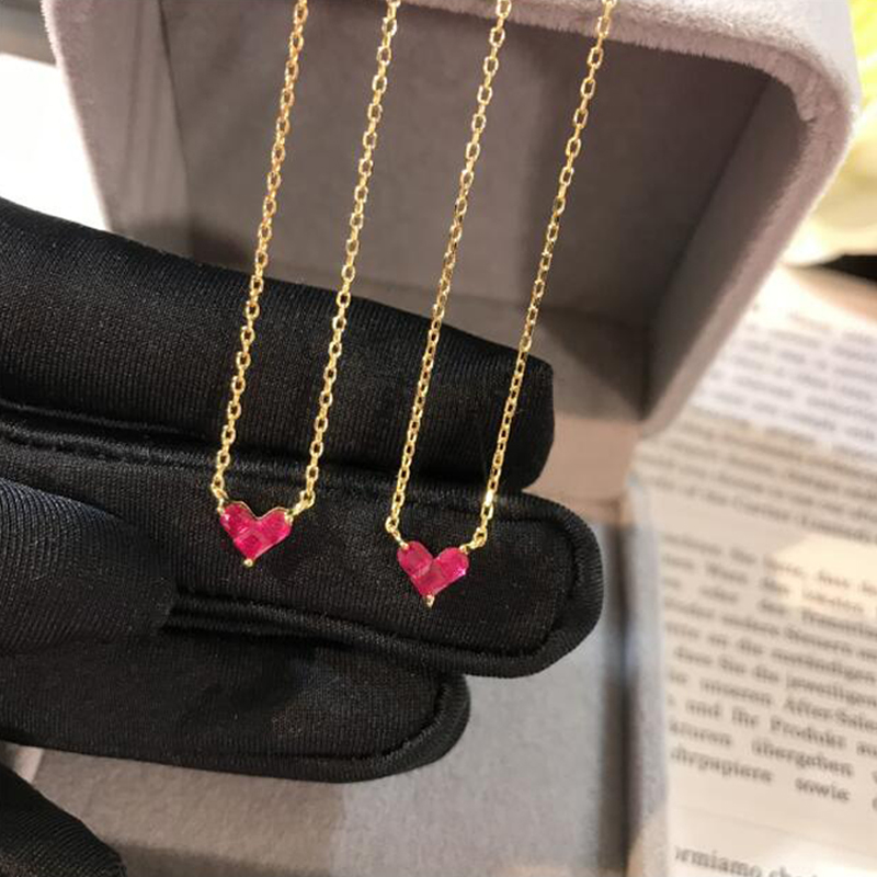 ÈÕϵstar jewelryºì¸ÕÓñºì±¦Ê¯°®ÐÄÏîÁ´ Òø¶Æ½ð°®ÐÄÌÒÐĽäÖ¸¶ú¶¤