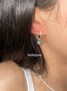 hellojune 夏日海滩 925银 贝壳扇贝吊坠耳环