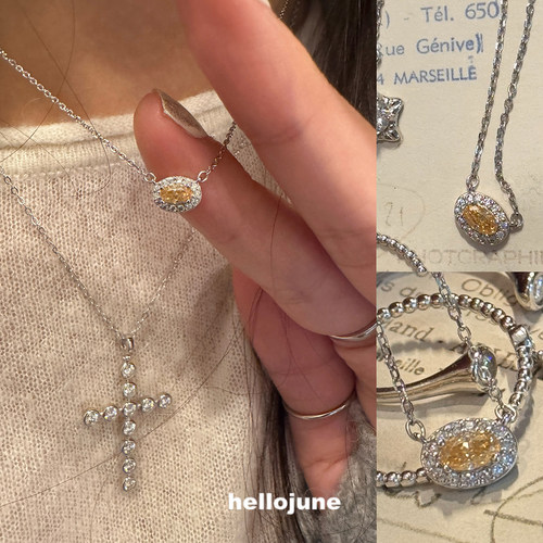 hellojune 925银 蛋黄椭圆项链锁骨链