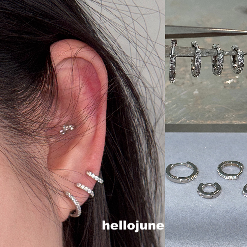 hellojune S925银 排钻贴耳耳圈